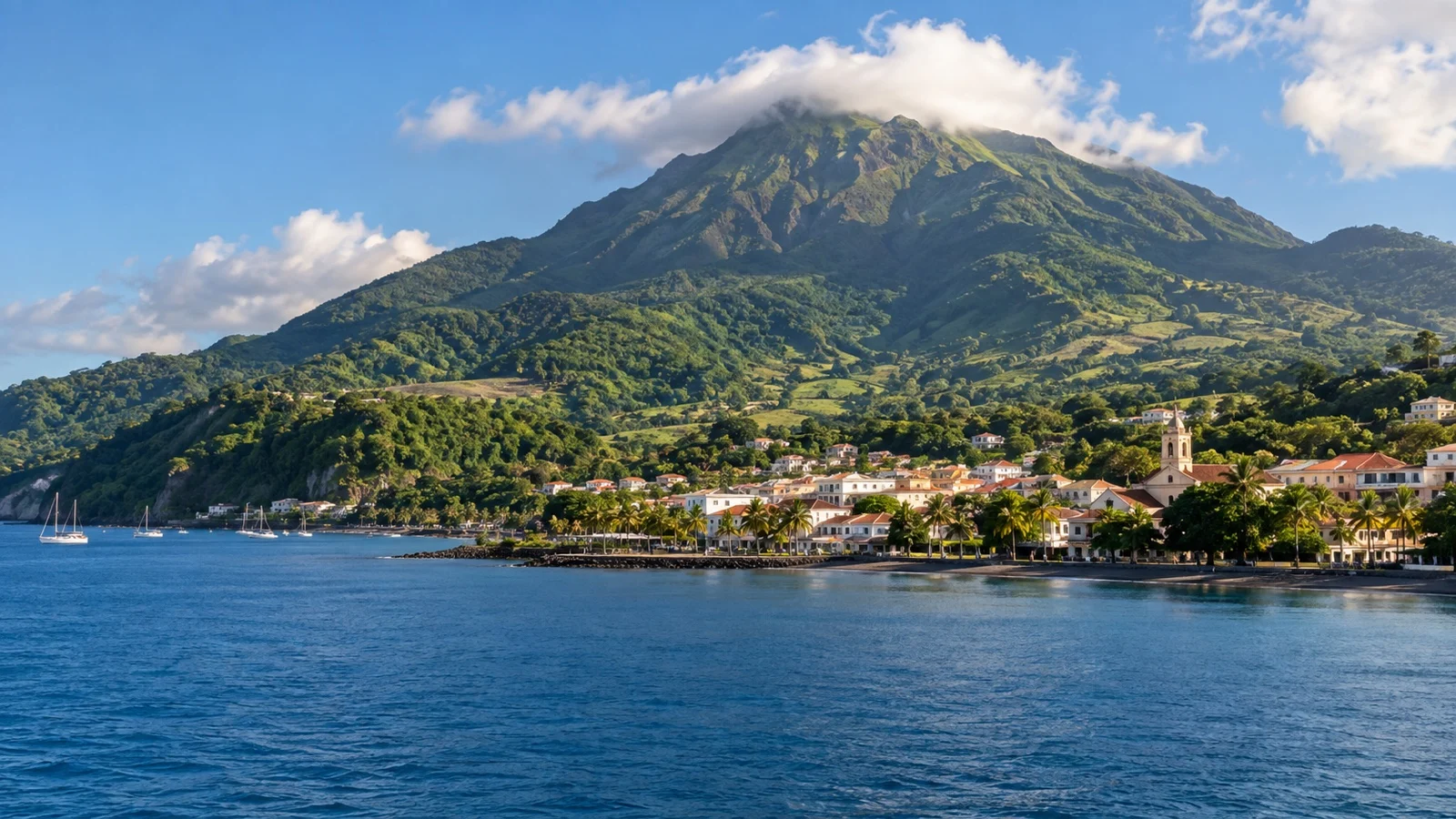 Mount Pelée rising above the coast near Saint-Pierre Martinique