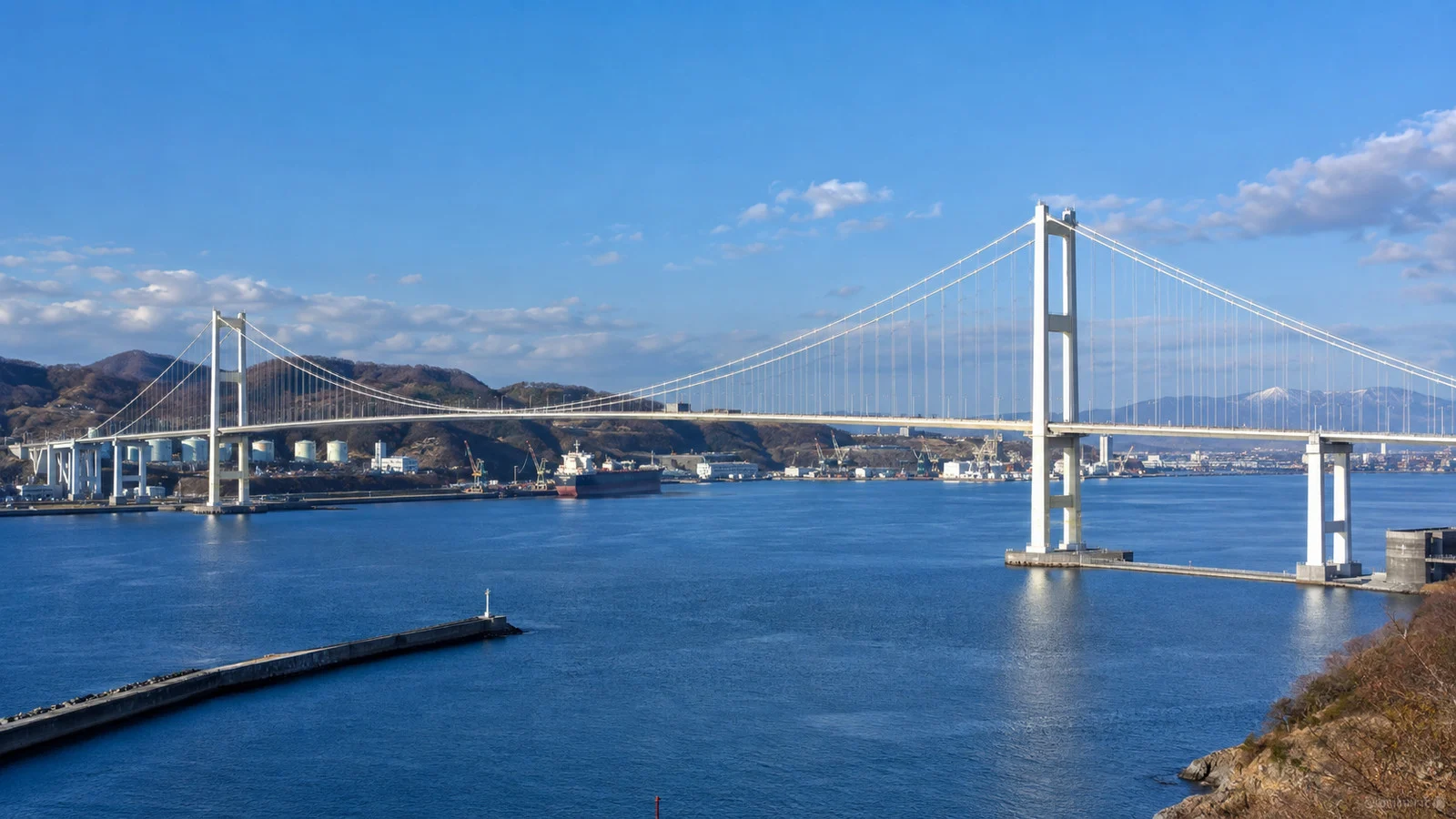 Hakucho suspension bridge over Muroran harbor