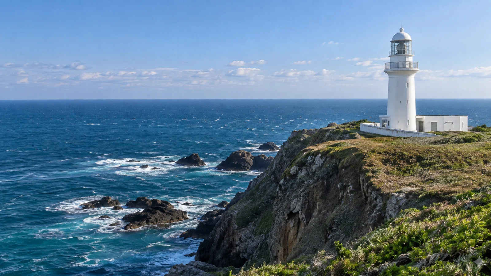 White Cape Chikyu lighthouse above the Pacific cliffs