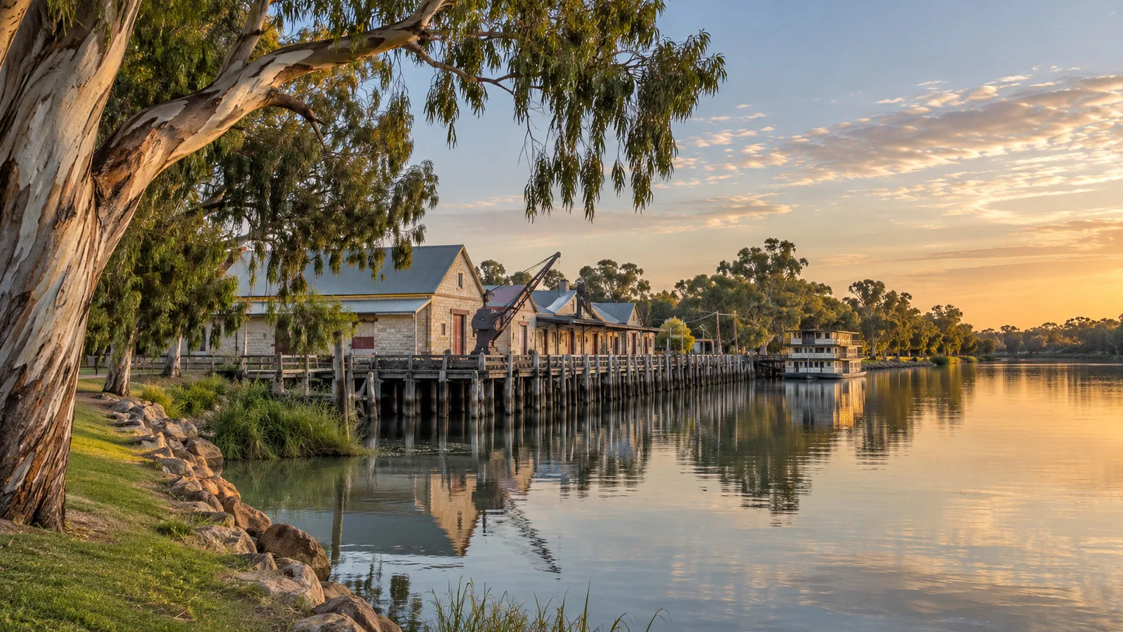 Renmark riverfront and historic wharf