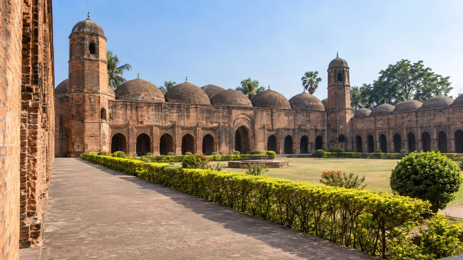 Katra Mosque courtyard and brick domes in Murshidabad