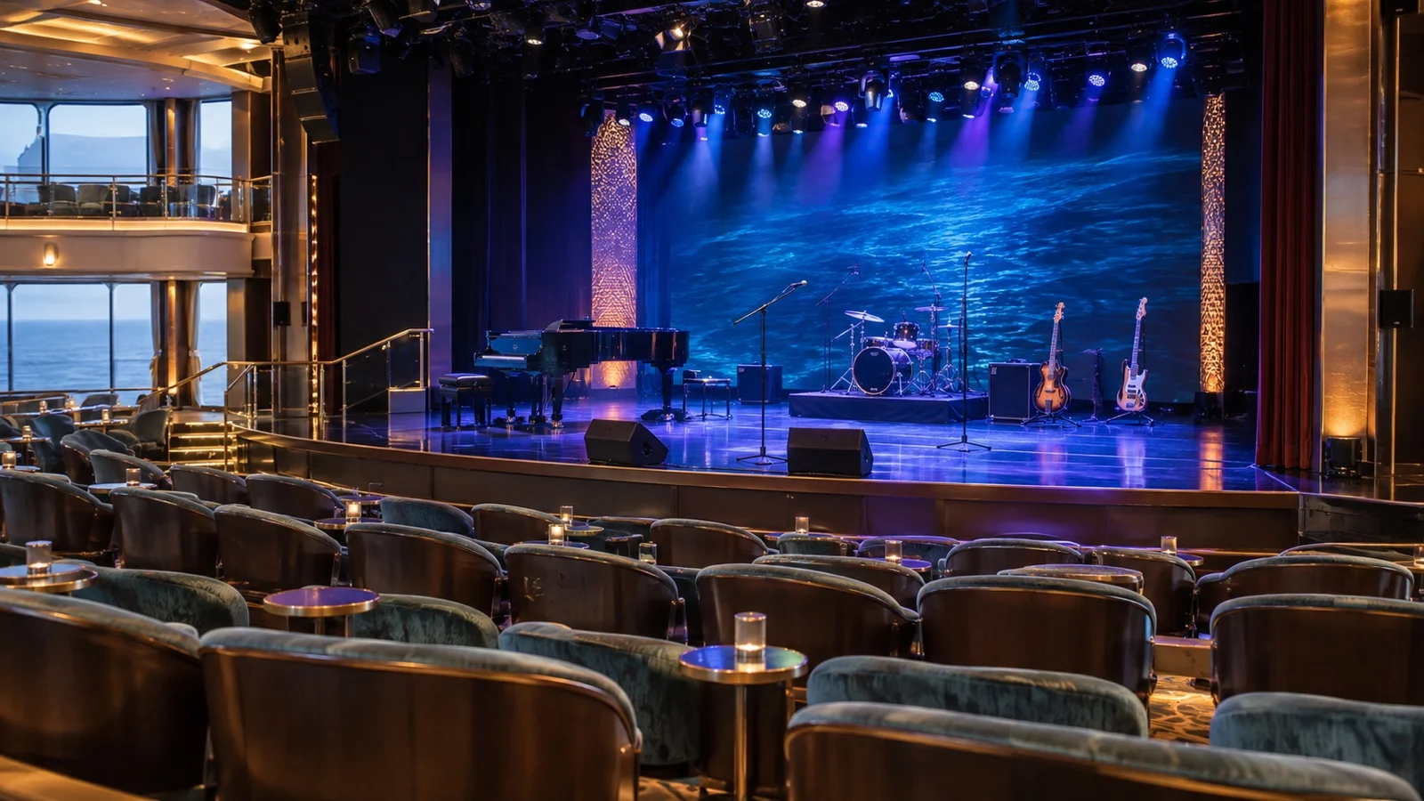 Empty cruise ship music venue prepared for festival performance
