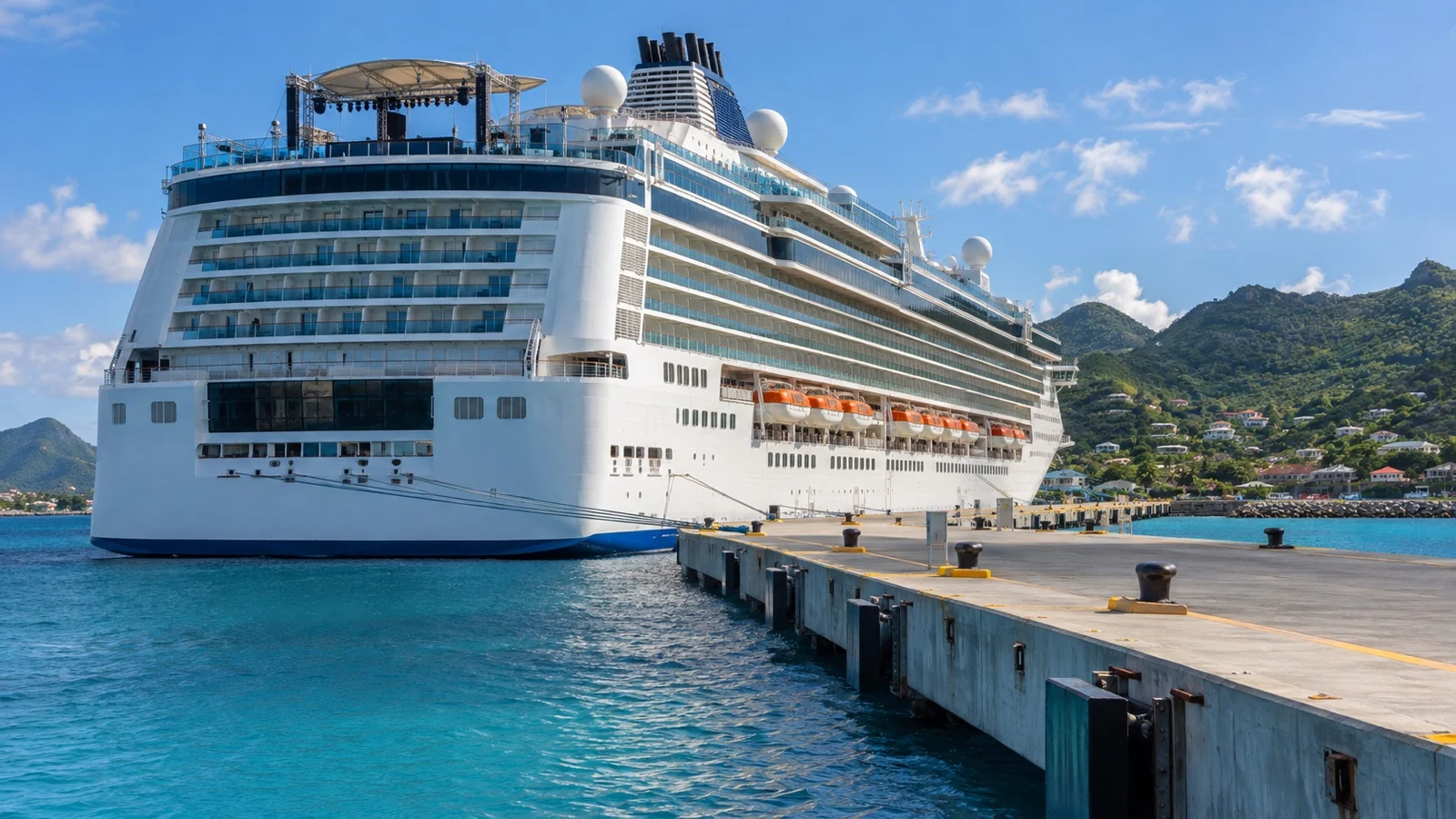 Chartered music cruise ship docked for a port day
