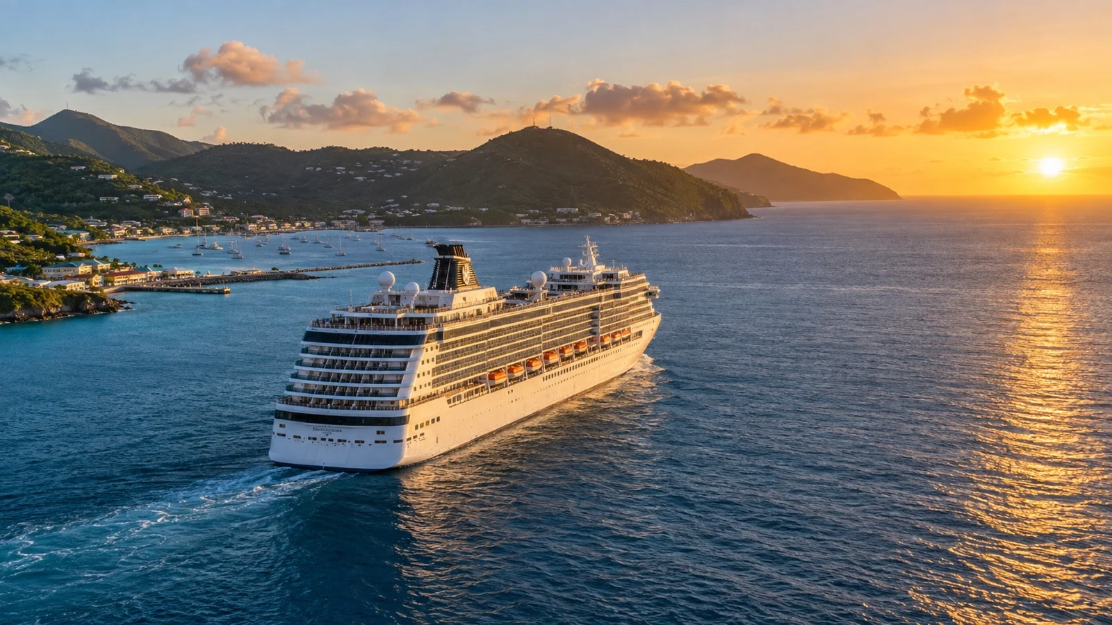 Festival cruise ship sailing between island ports