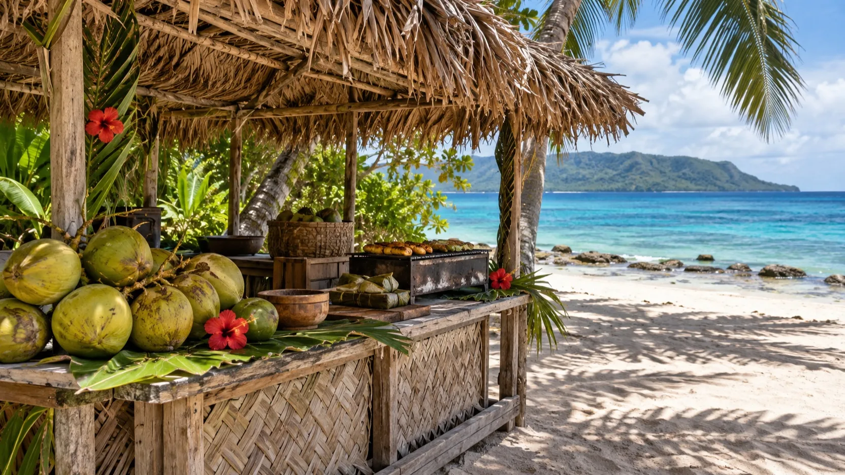 Fresh coconuts at a beach stall on Mystery Island