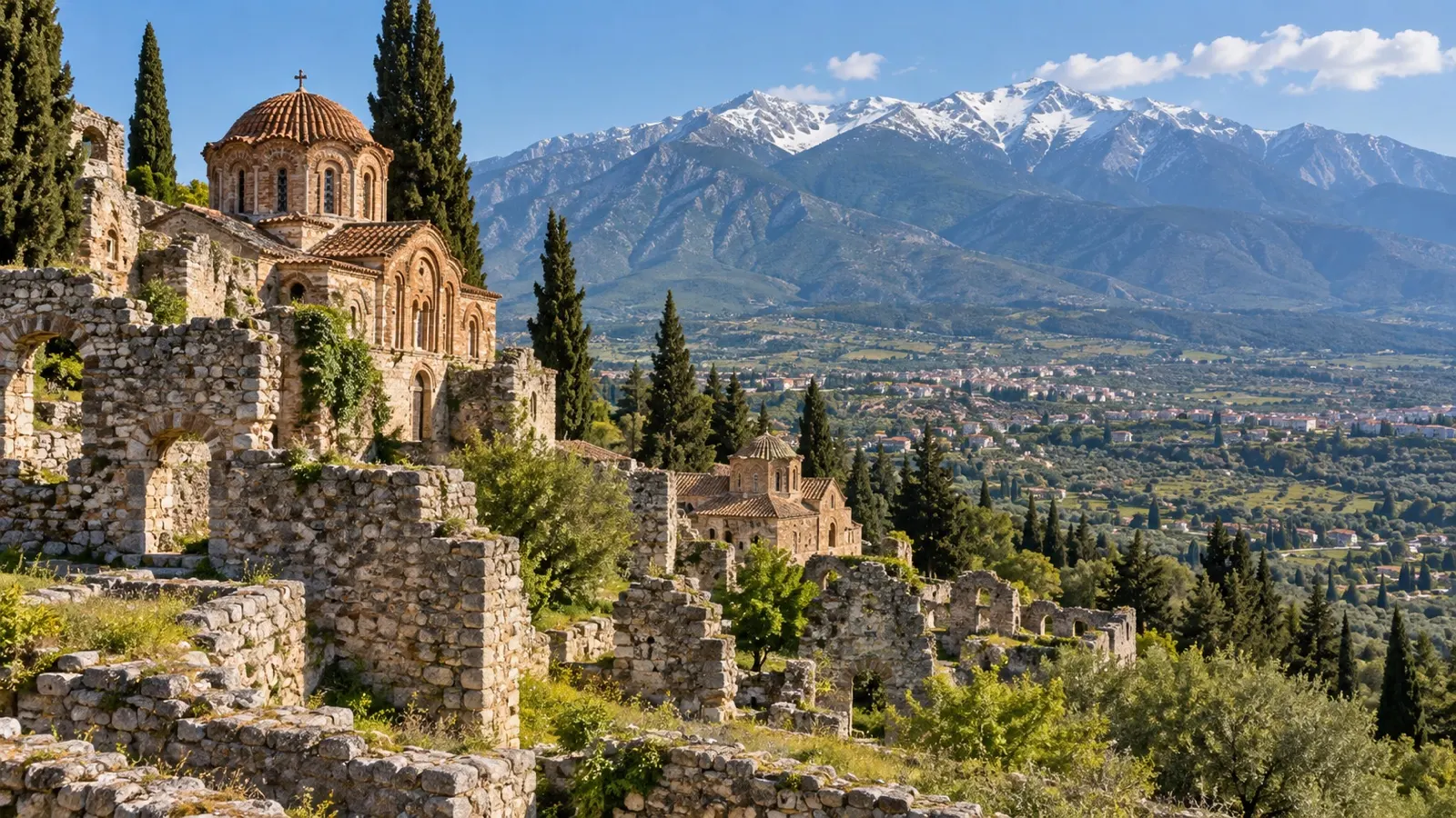 Byzantine hillside ruins at Mystras near Sparta
