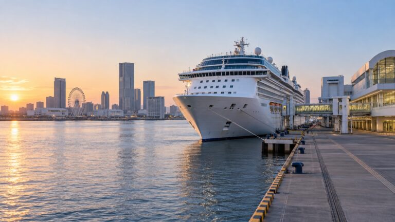 Cruise ship at Nagoya Garden Pier near the city waterfront