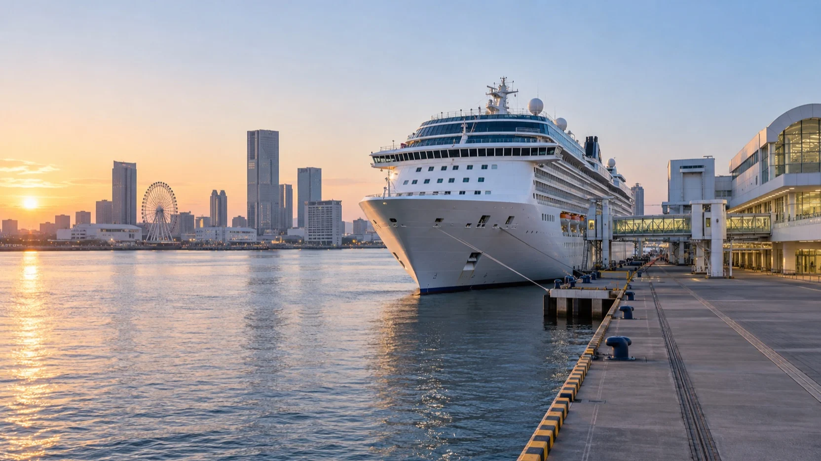 Cruise ship at Nagoya Garden Pier near the city waterfront