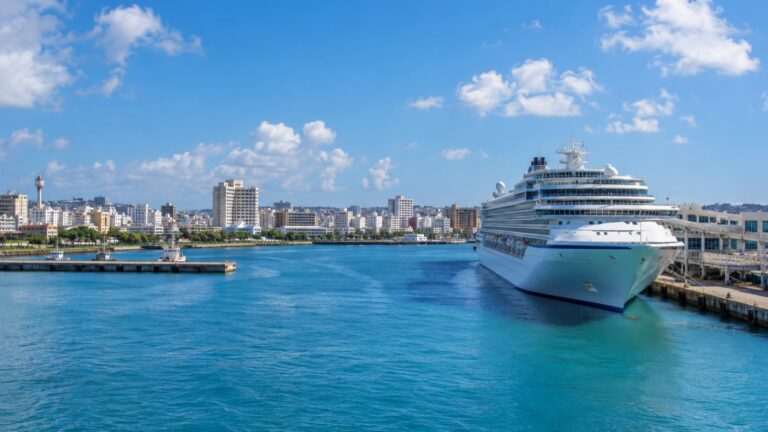 A cruise ship at Naha's waterfront harbor on Okinawa