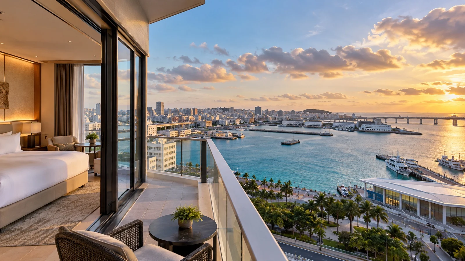 Upscale Naha waterfront hotel overlooking the Okinawan city