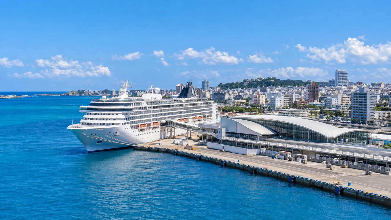 Cruise ship docked at the Naha waterfront in Okinawa