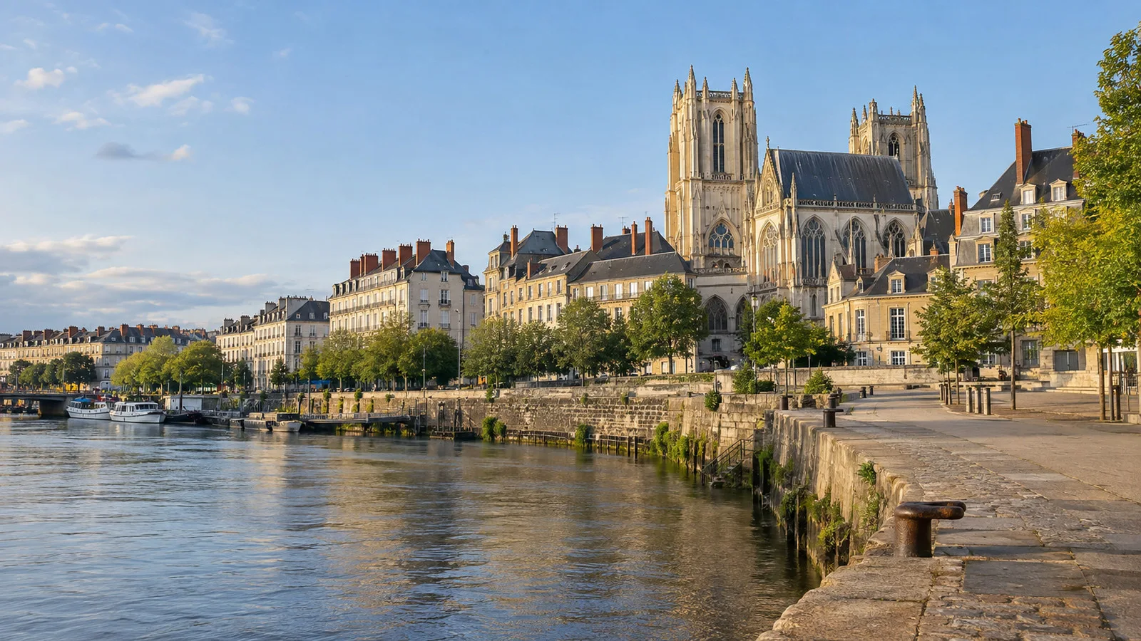 Historic old town streets and cathedral of Nantes