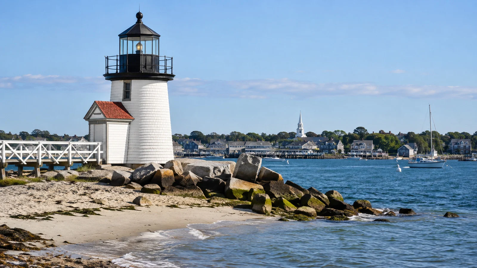 Brant Point Lighthouse beside Nantucket Harbor