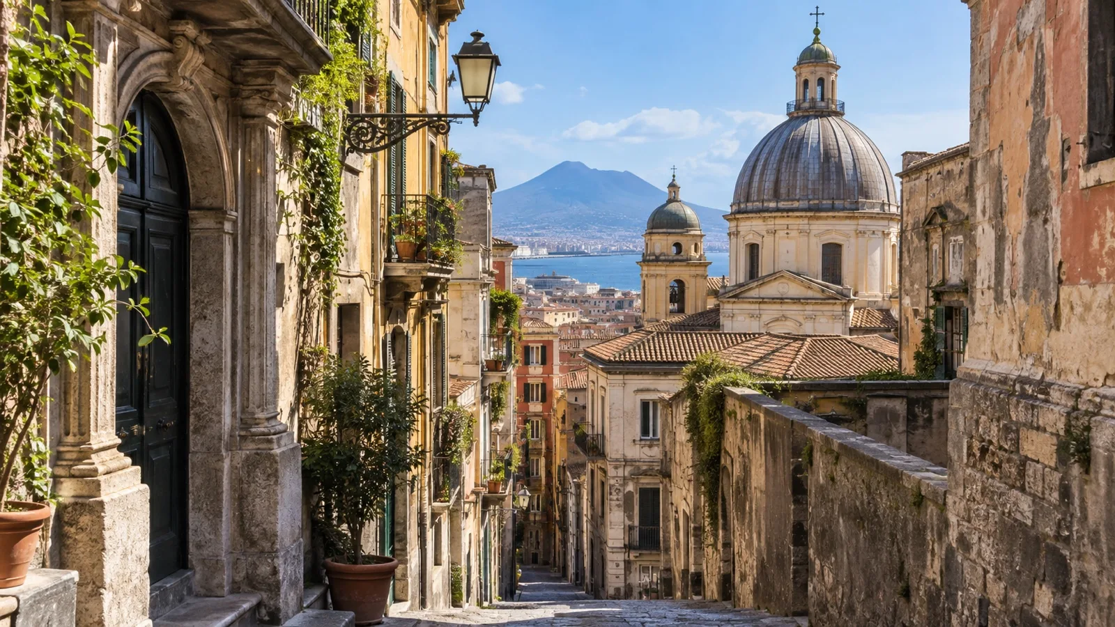 Historic center street in Naples near budget hotels
