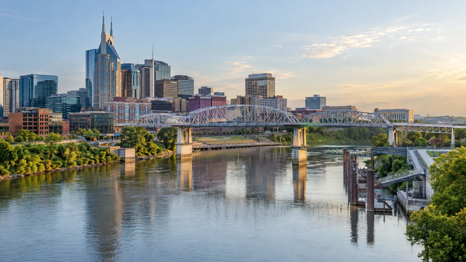 Cumberland River flowing through Nashville, Tennessee