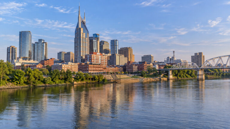 Downtown Nashville riverfront viewed across the Cumberland River