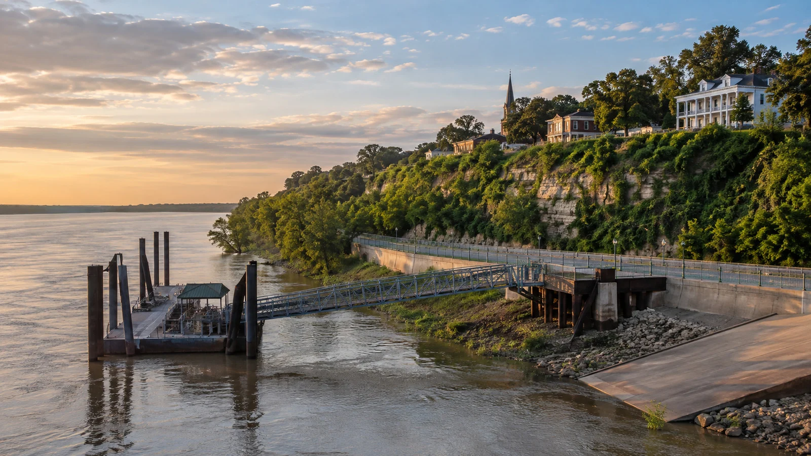 Mississippi River landing beneath the Natchez bluff