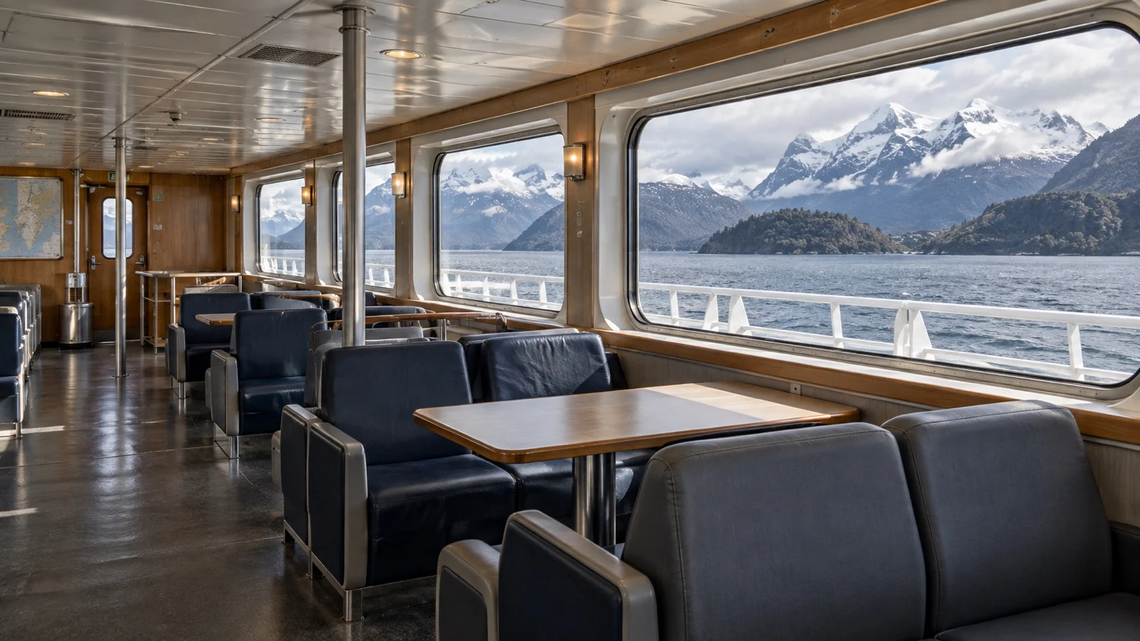 Simple passenger lounge aboard Patagonia ferry