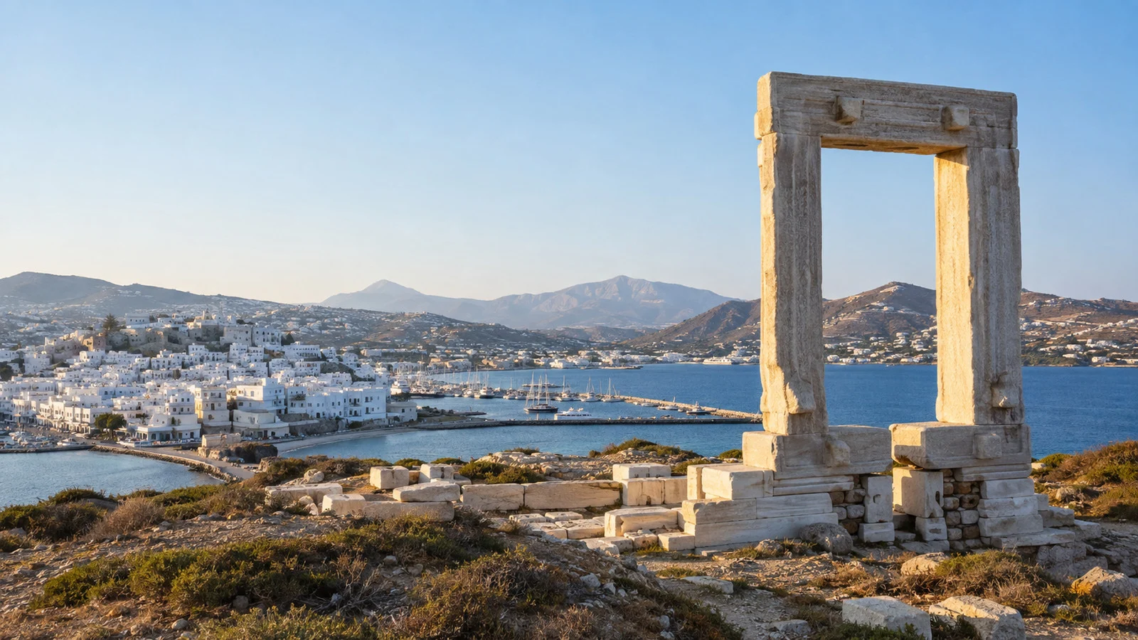 Marble Portara gateway on a hill above Naxos Town