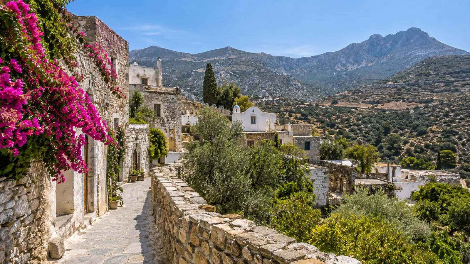 Old mountain village buildings in the interior of Naxos