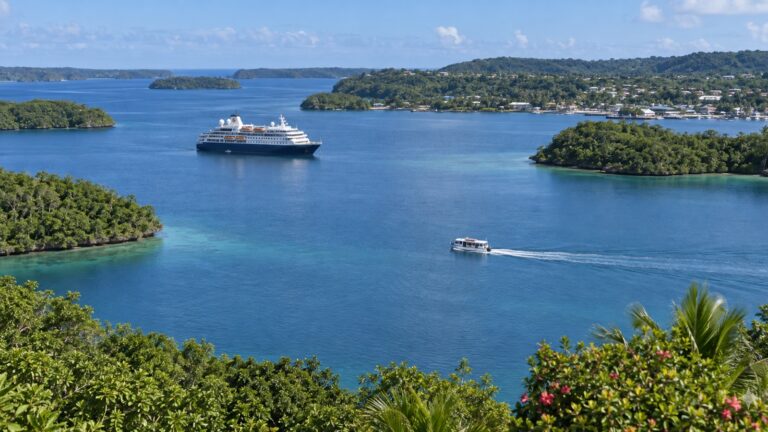 Cruise tender crossing Neiafu harbor in Vavaʻu, Tonga