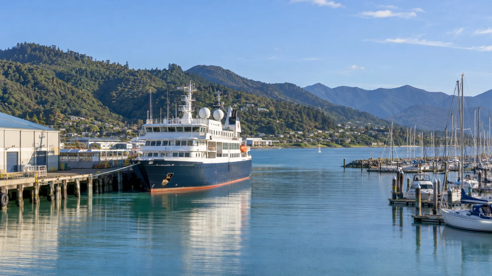 Small cruise ship at Nelson New Zealand port