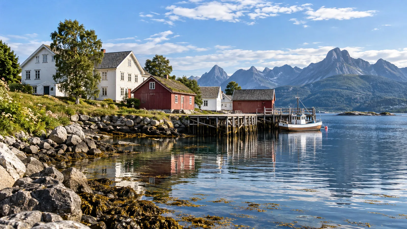 Traditional waterfront buildings reflecting Nesna local history