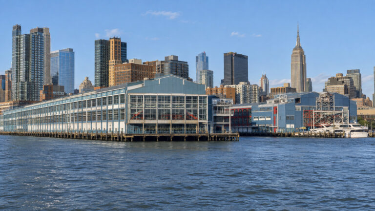 Chelsea Piers complex extending over the Hudson River on Manhattan’s west side