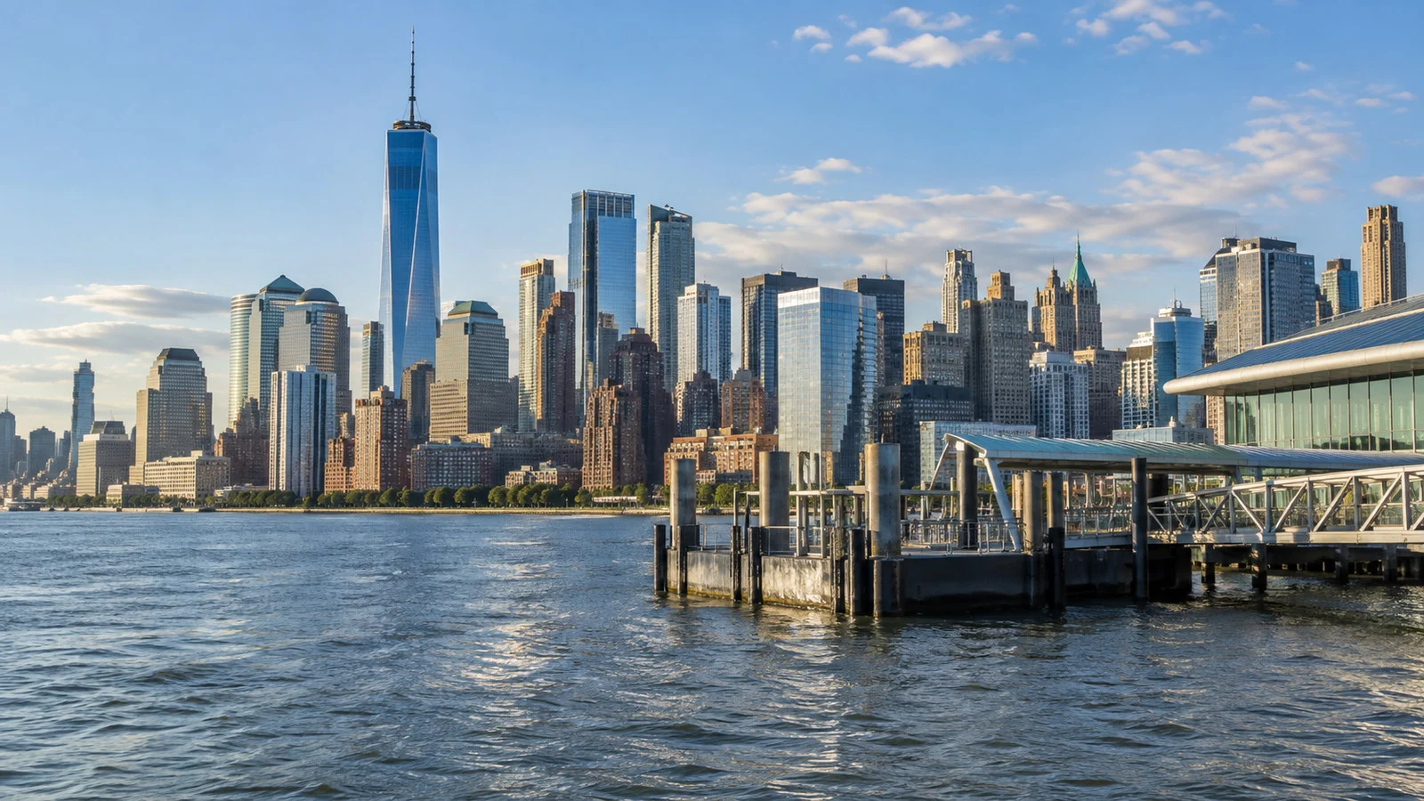 Manhattan skyline and Hudson ferry terminal
