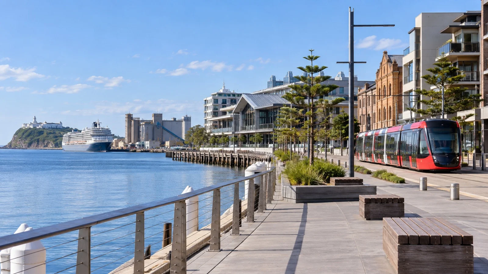 Queens Wharf and harbor foreshore in Newcastle, New South Wales