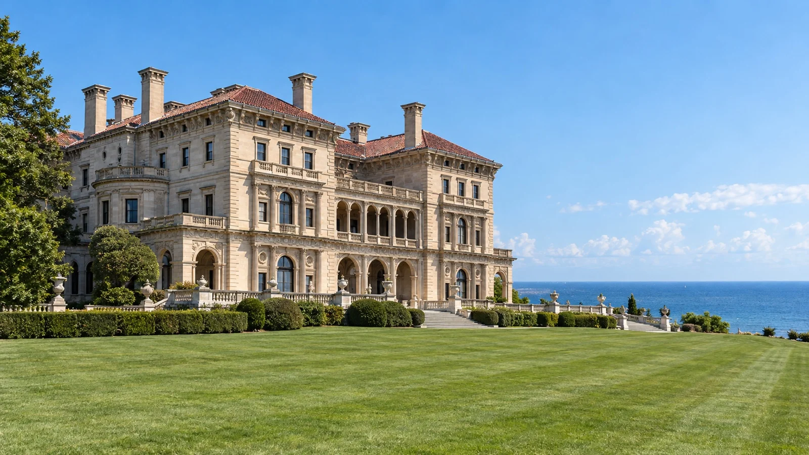The Breakers mansion overlooking the Atlantic Ocean in Newport, Rhode Island