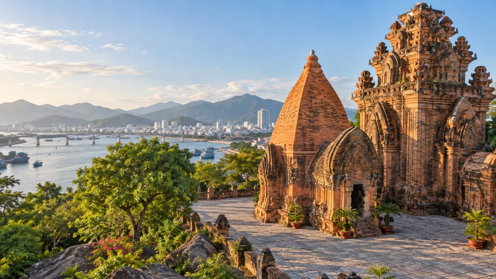 Red brick Po Nagar Cham Towers on a hill in Nha Trang