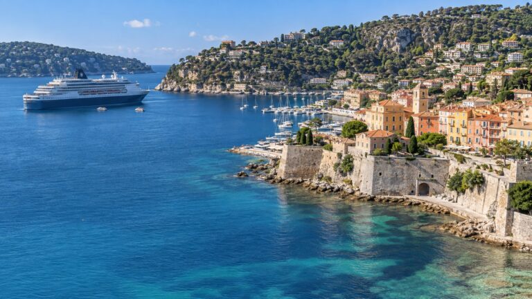 Cruise ship anchored off Villefranche-sur-Mer on the French Riviera