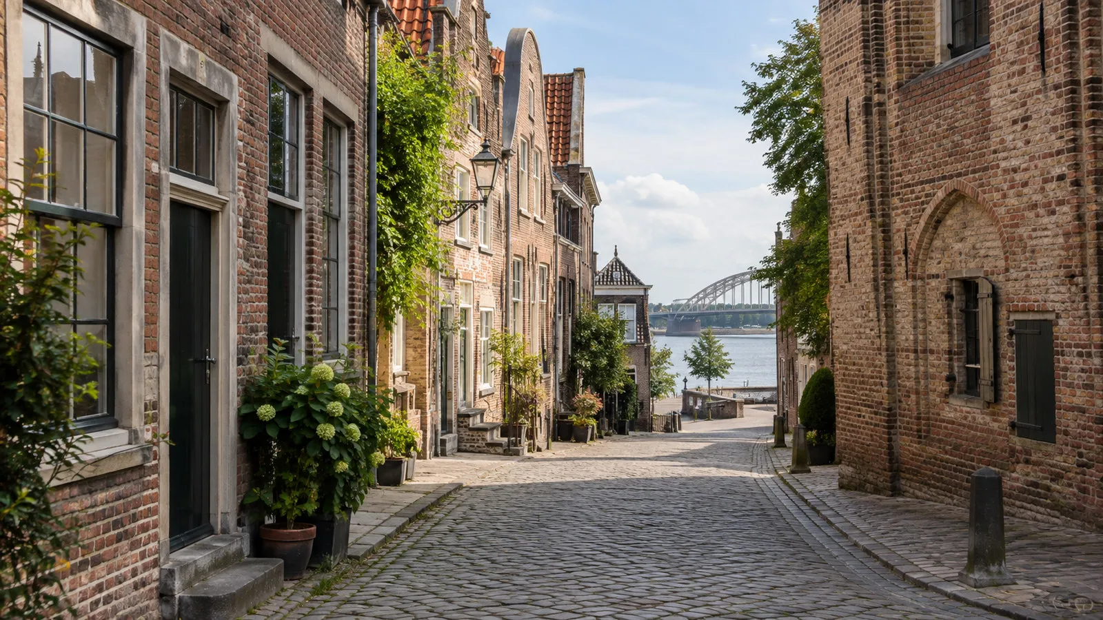 Quiet historic brick street in Nijmegen's old center