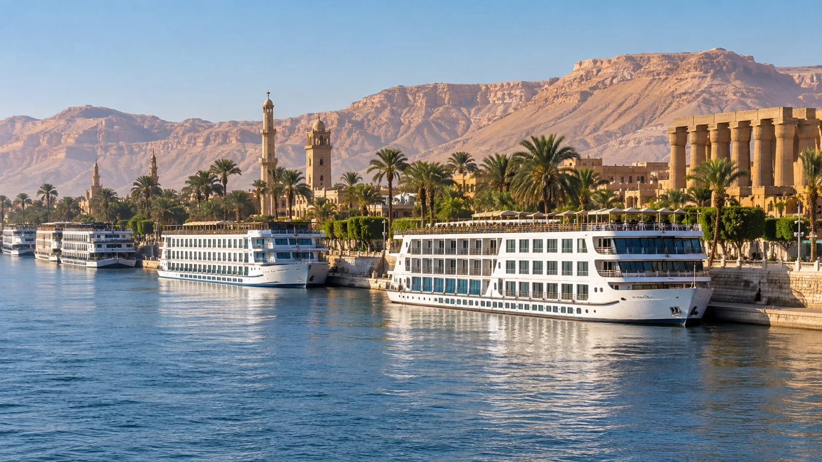 Nile cruise ships moored at Luxor