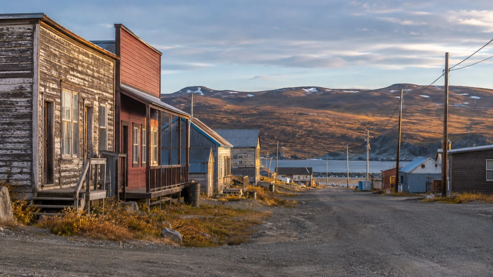 Empty street through Nome's historic town