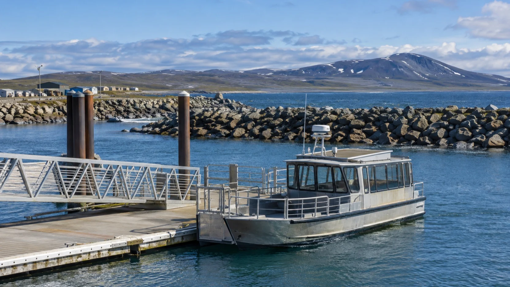 Expedition tender at Nome harbor landing