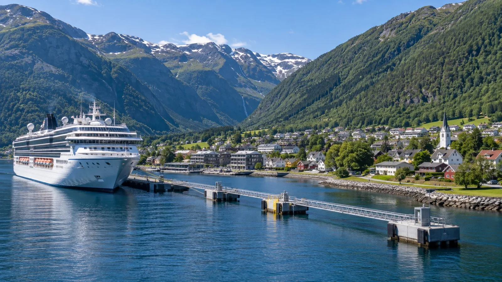 Cruise ship at Nordfjordeid SeaWalk floating pier