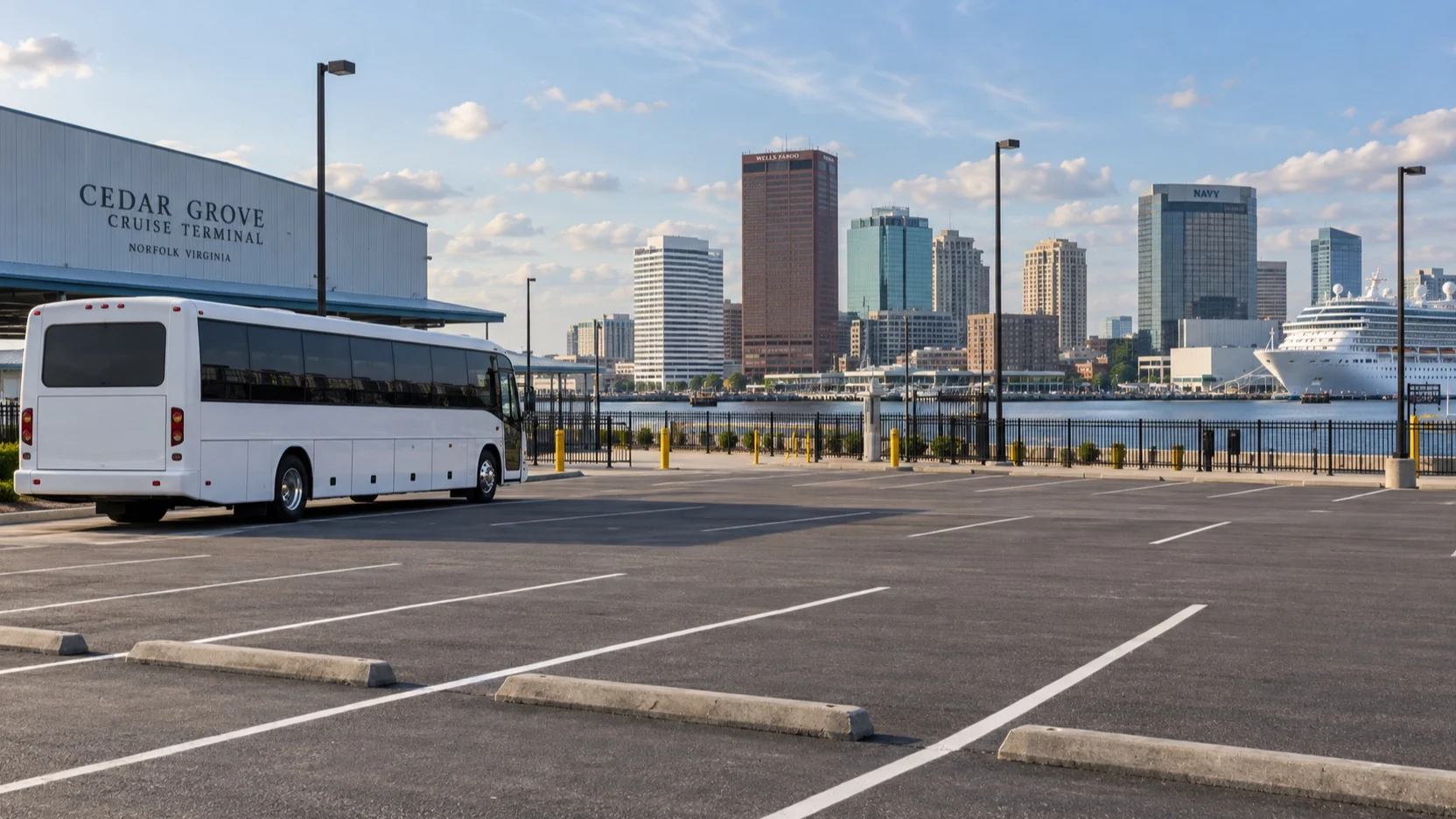 Cruise parking and shuttle area in Norfolk