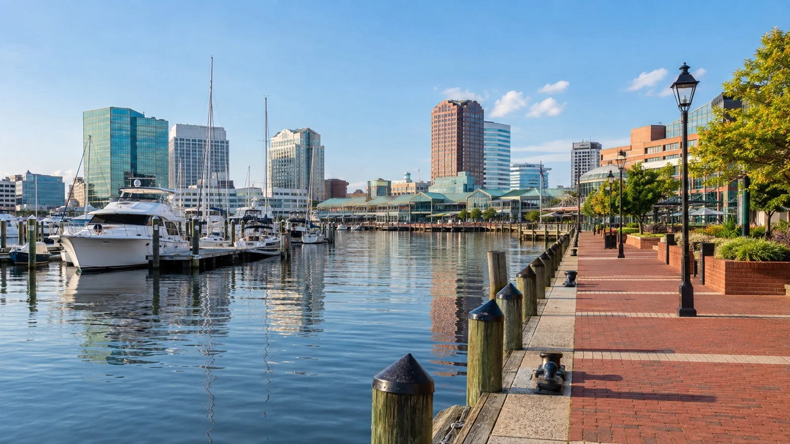 Downtown Norfolk waterfront near cruise hotels