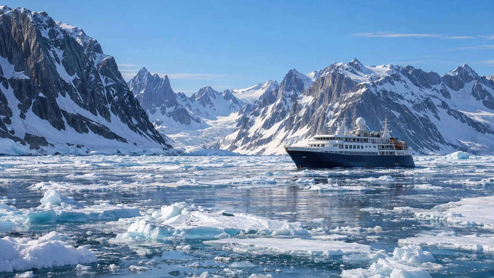 Expedition ship navigating the icy Northwest Passage