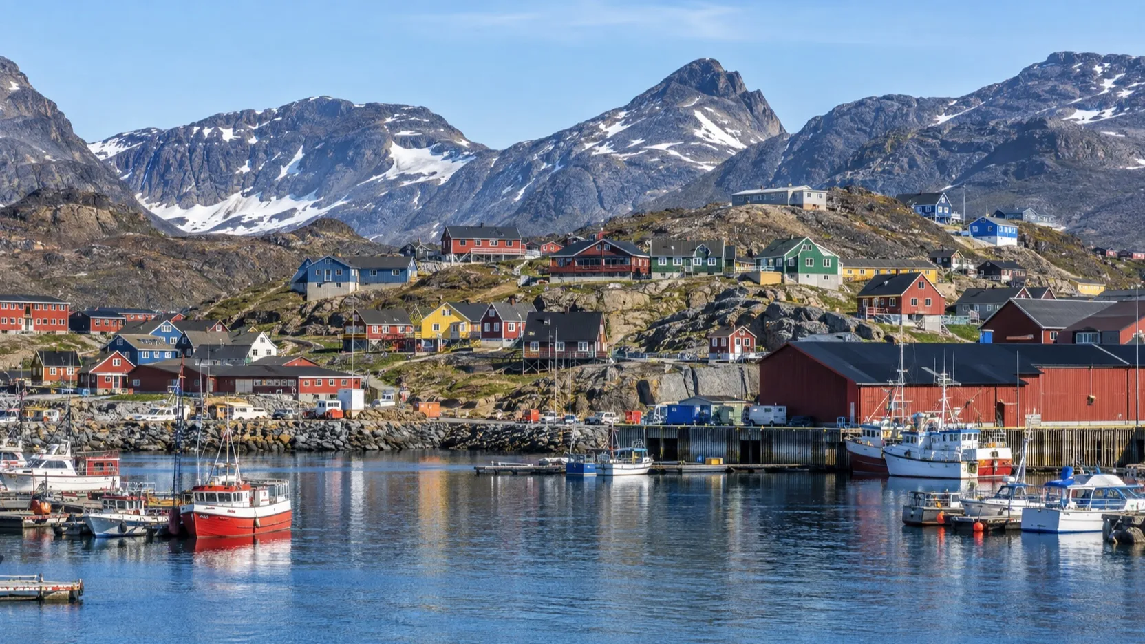 Sisimiut's harbor and colorful hillside homes