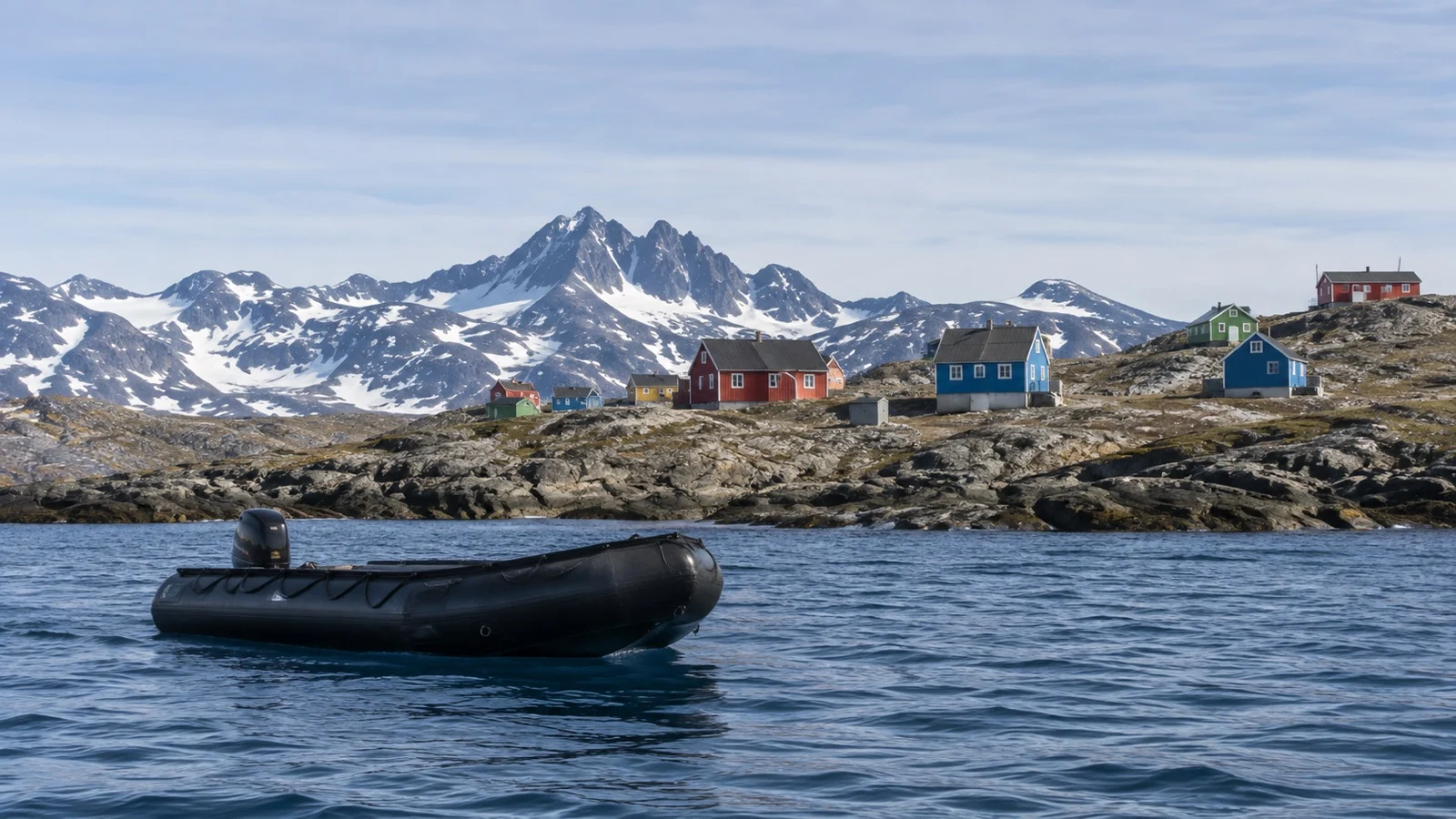 Empty Zodiac near Arctic hamlet