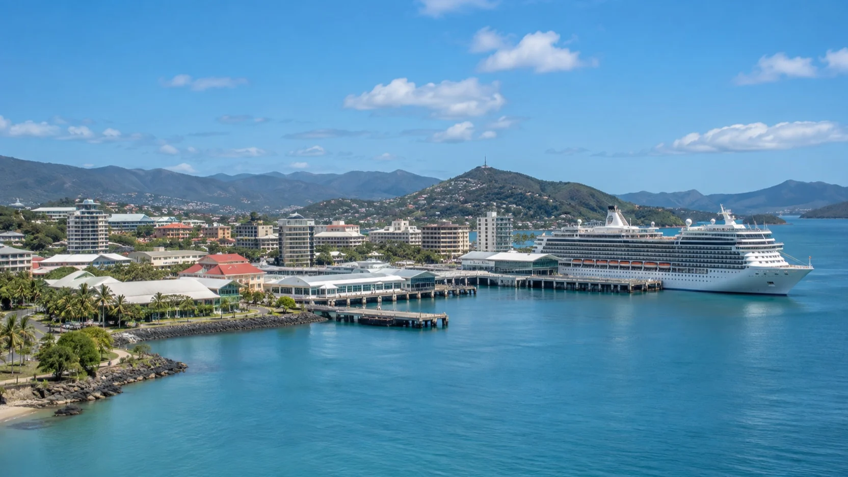 Cruise ship at Nouméa Ferry Wharf near downtown