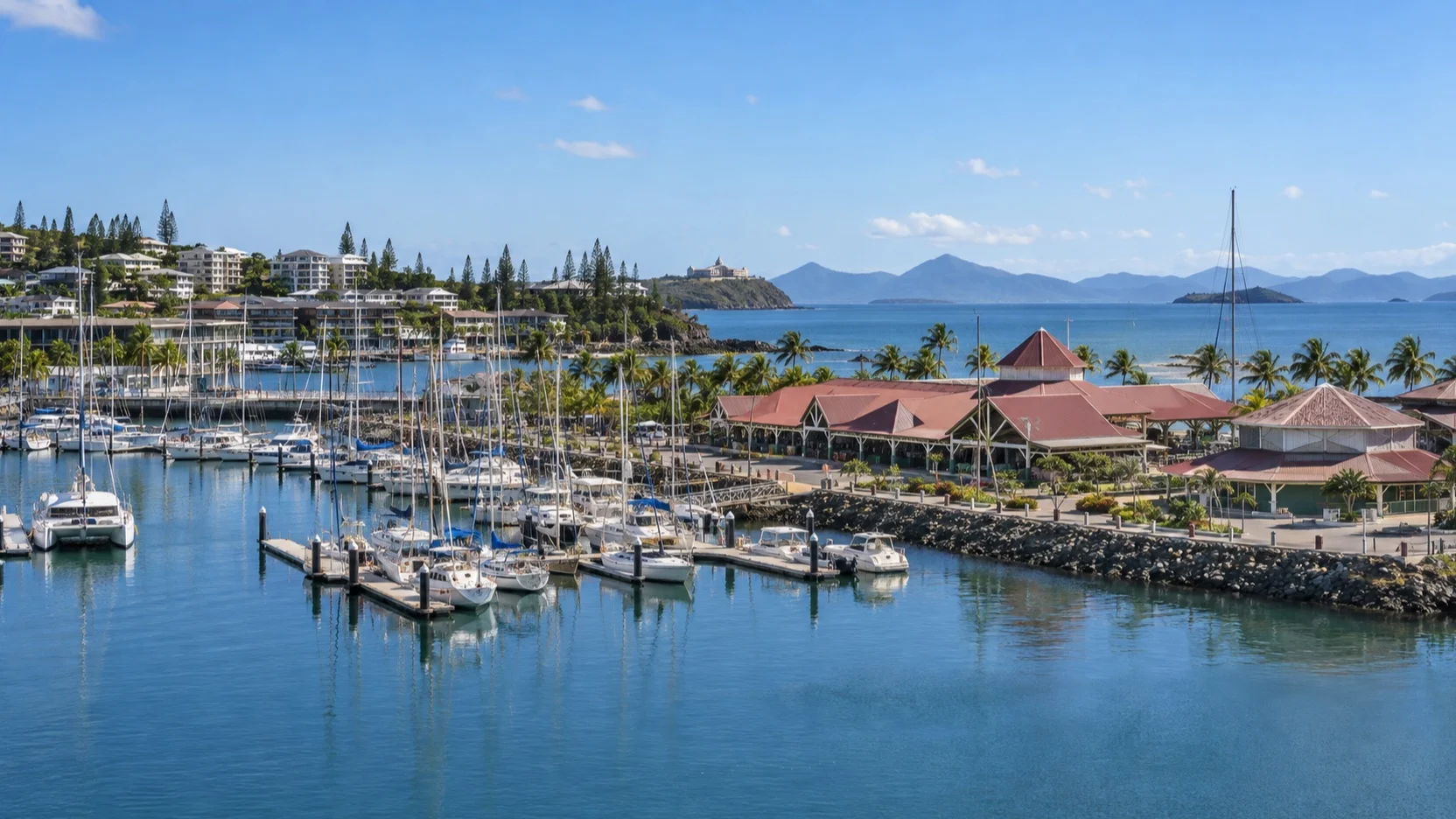 Port Moselle marina and market waterfront in Nouméa
