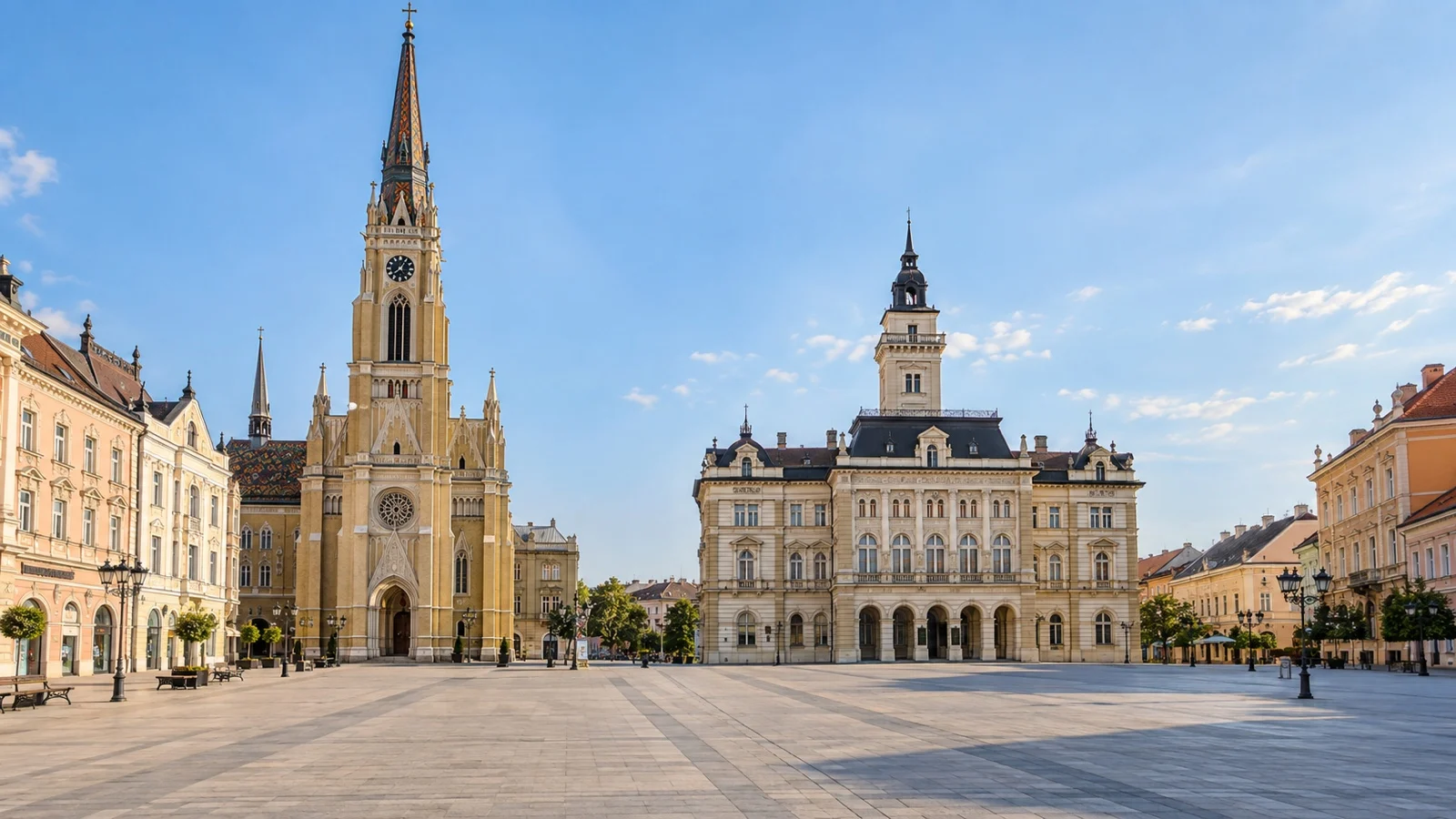Church of the Name of Mary and City Hall on Liberty Square in Novi Sad