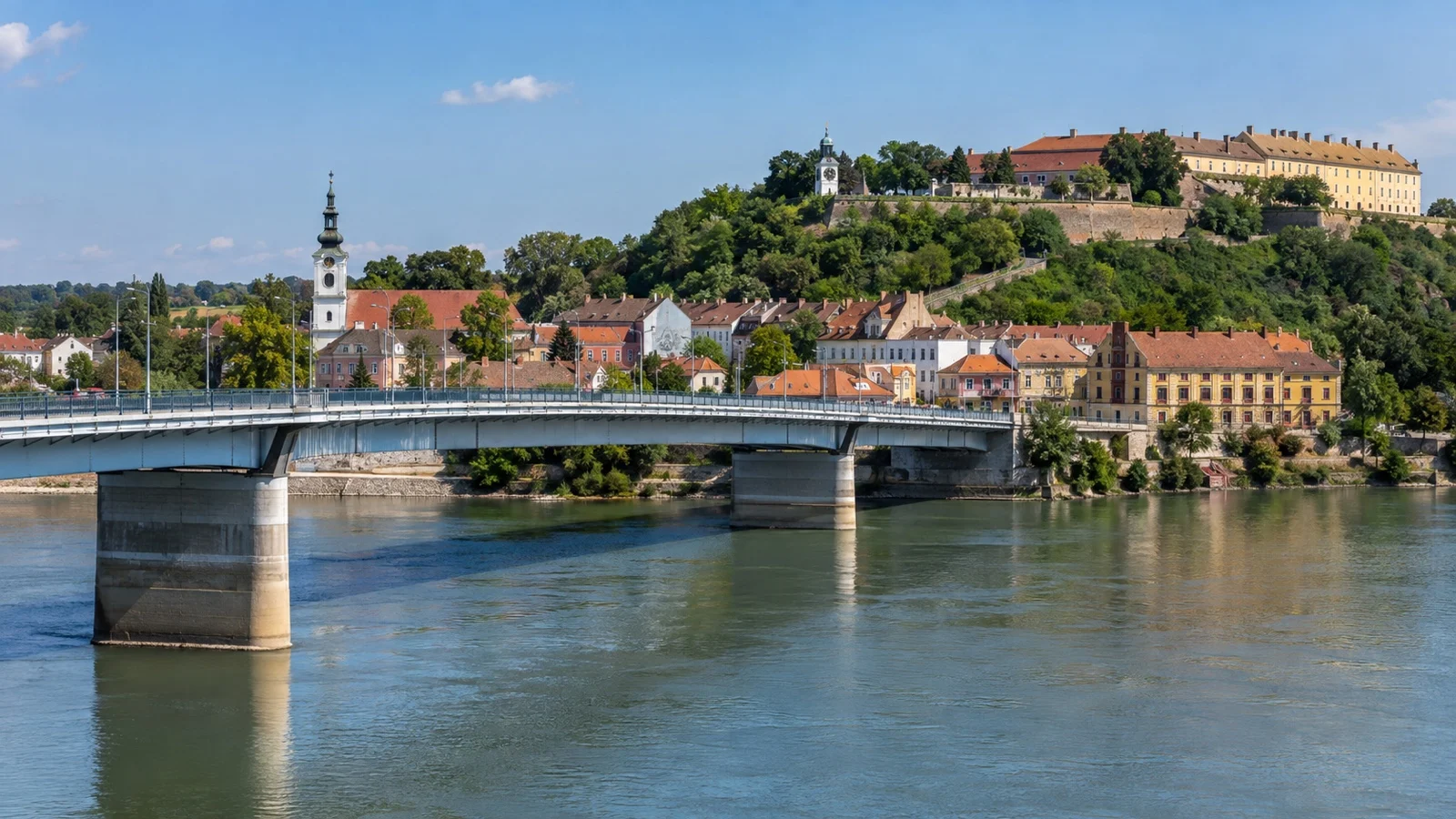 Varadin Bridge leading toward Petrovaradin Lower Town and fortress