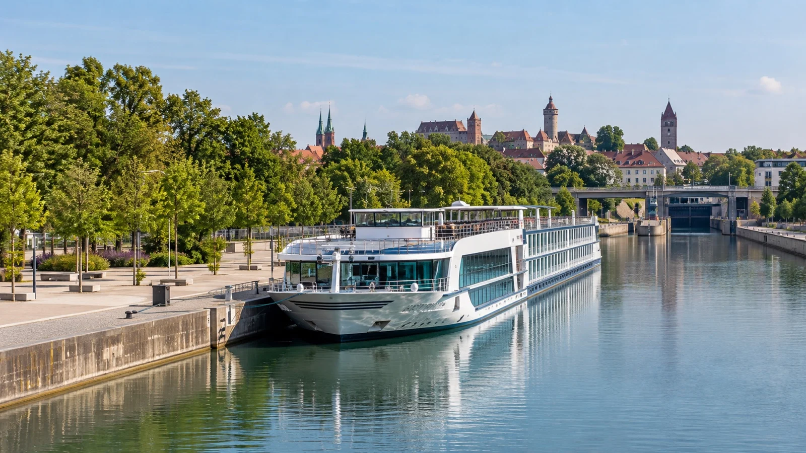 River cruise ship at Nuremberg outer harbor