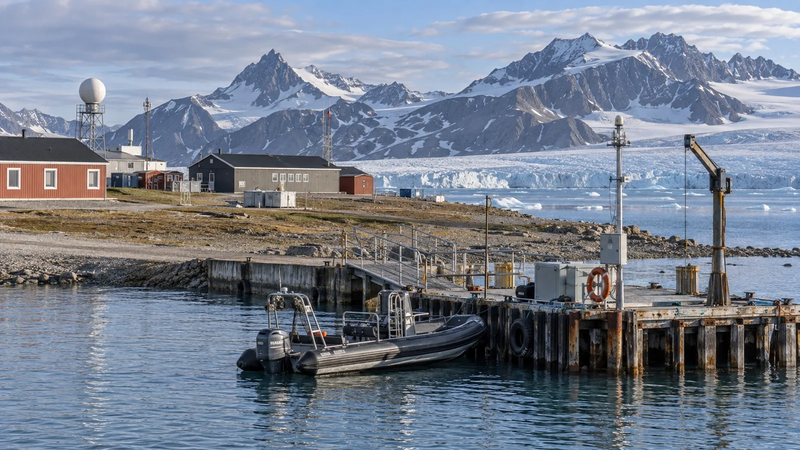 Small-boat landing beside Ny-Ålesund research buildings