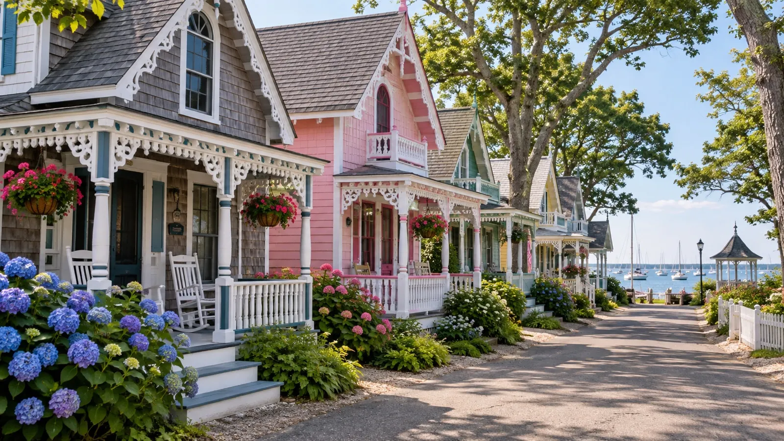 Colorful gingerbread cottages in Oak Bluffs on Martha’s Vineyard